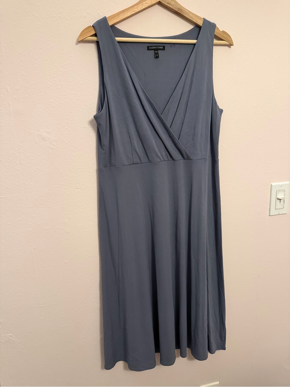 Eileen Fisher Slate Blue Wrap-Style Midi Dress 100% silk